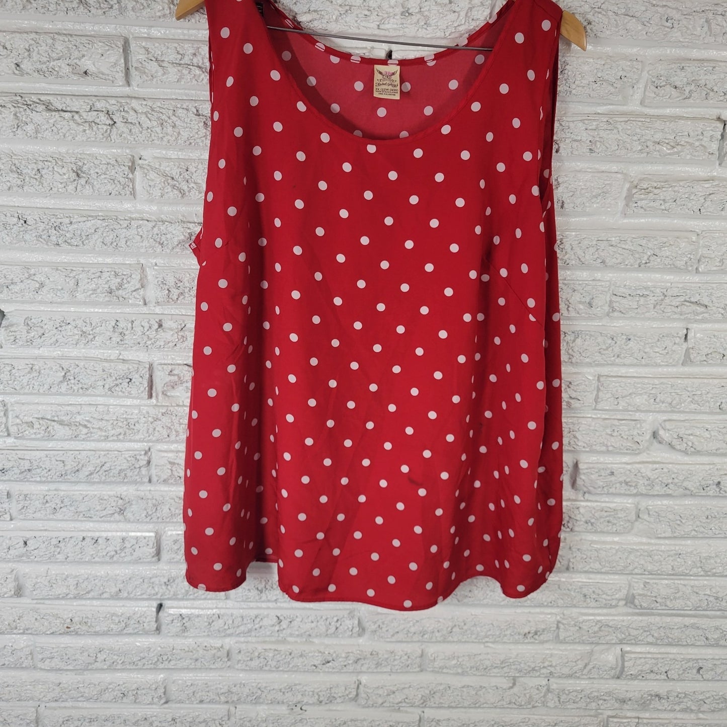 Faded Glory Womens Top 3X Plus Tank Red White Polka Dot Lightweight Casual