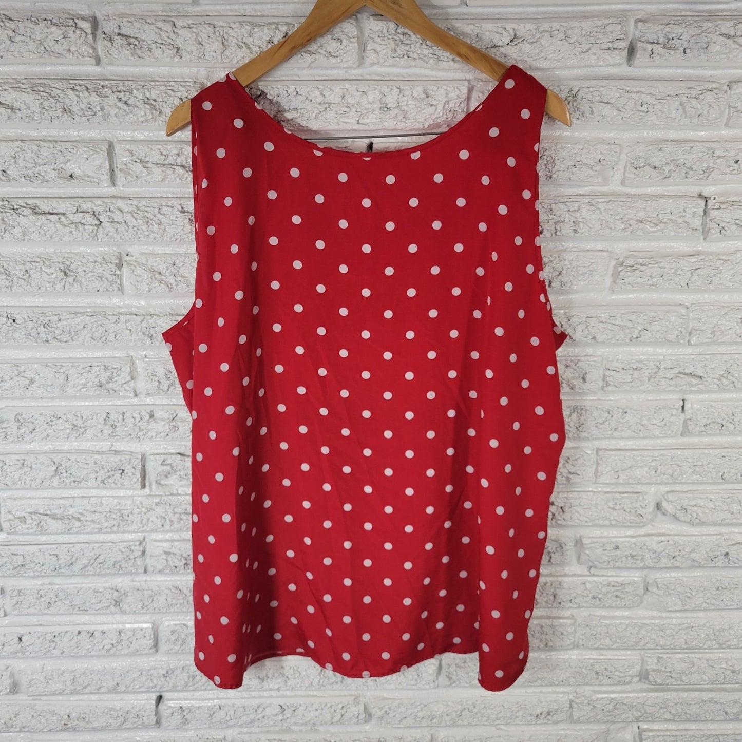 Faded Glory Womens Top 3X Plus Tank Red White Polka Dot Lightweight Casual