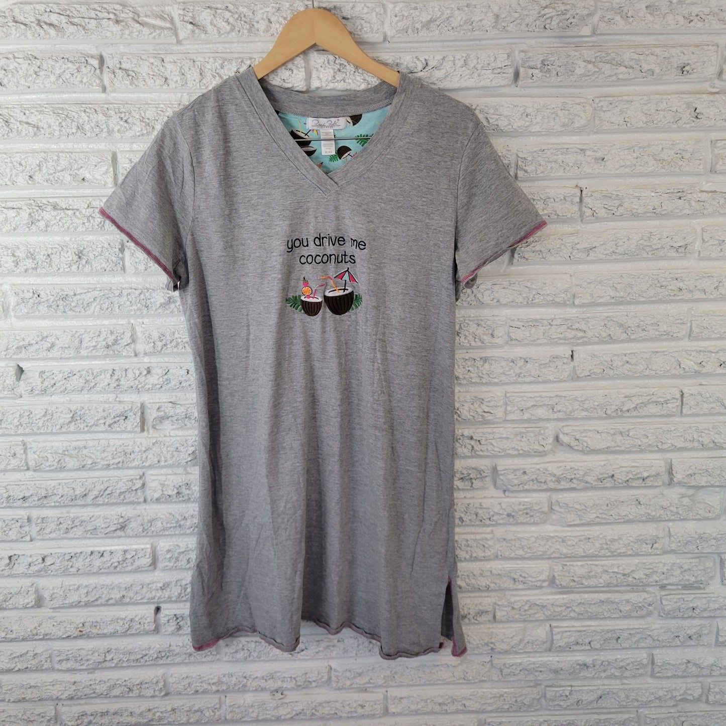 Rene Rofe Womens Pajama Top XL Nightgown You Drive Me Coconuts Vacation Lounge