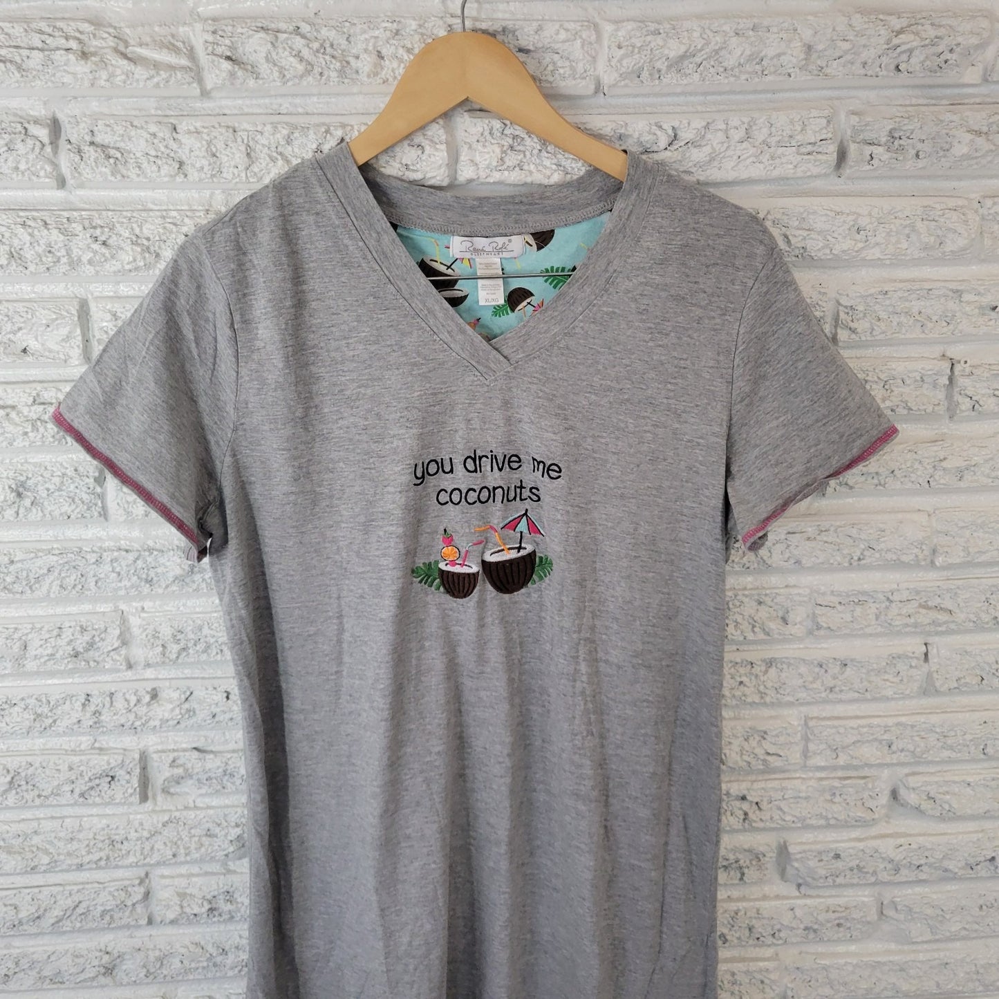 Rene Rofe Womens Pajama Top XL Nightgown You Drive Me Coconuts Vacation Lounge