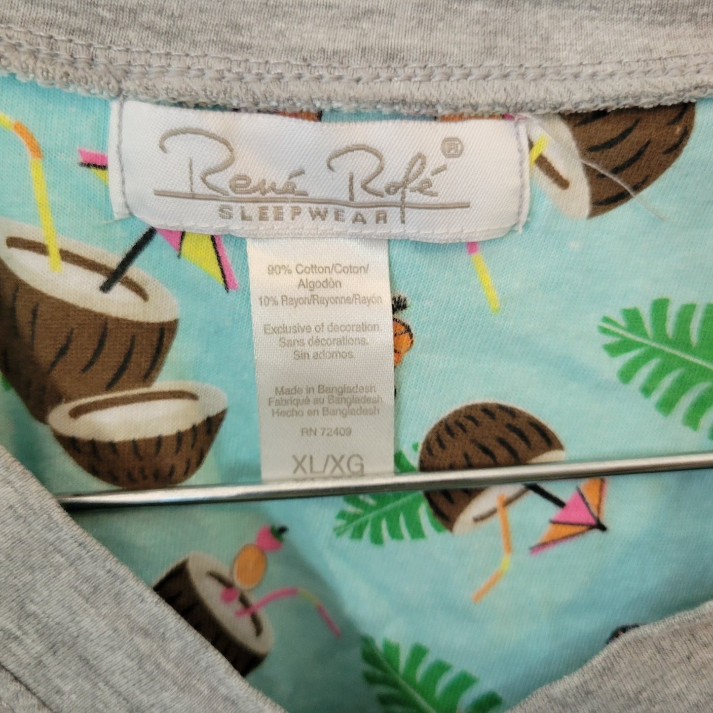 Rene Rofe Womens Pajama Top XL Nightgown You Drive Me Coconuts Vacation Lounge