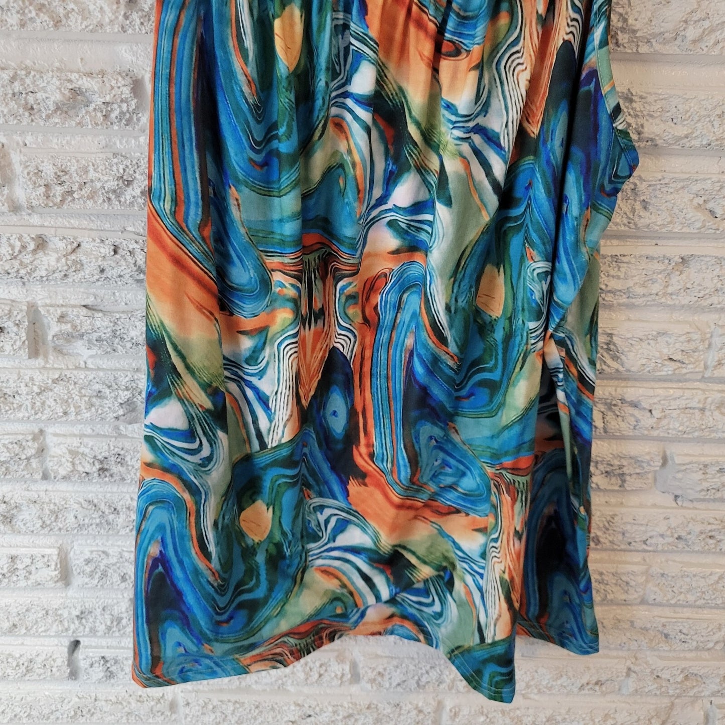 Women Top 4XL Plus Camisole Spaghetti Straps Blue Orange Watercolor Casual Comfy