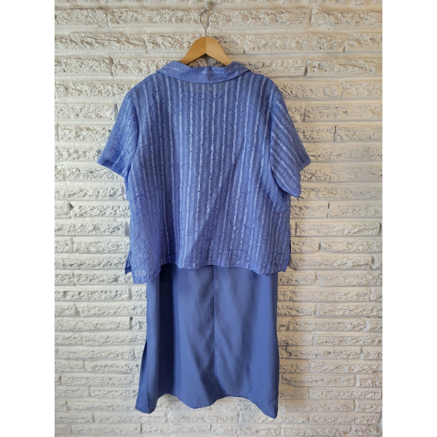 CM Shapes Women Dress 2XWP Plus Petite with Sheer Crepe Overlay Top Slits Blue