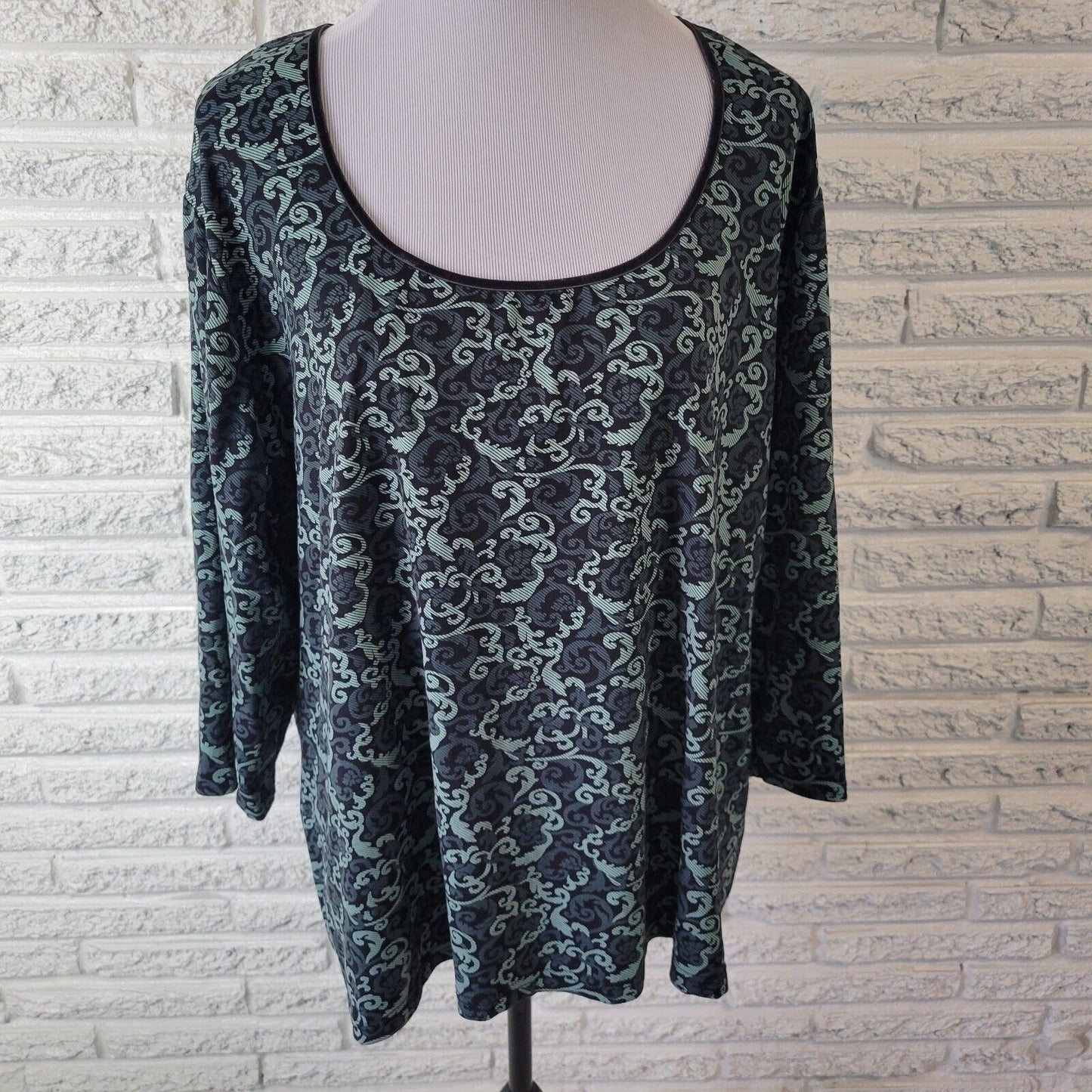 Apostrophe Womens Top 24W 26W Plus 3/4 Sleeve Blue Abstract Comfy Office Casual