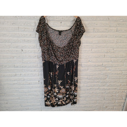Lane Bryant Womens Dress 22W 24W Fit Flare Sleeveless Poly Blend Black Geometric
