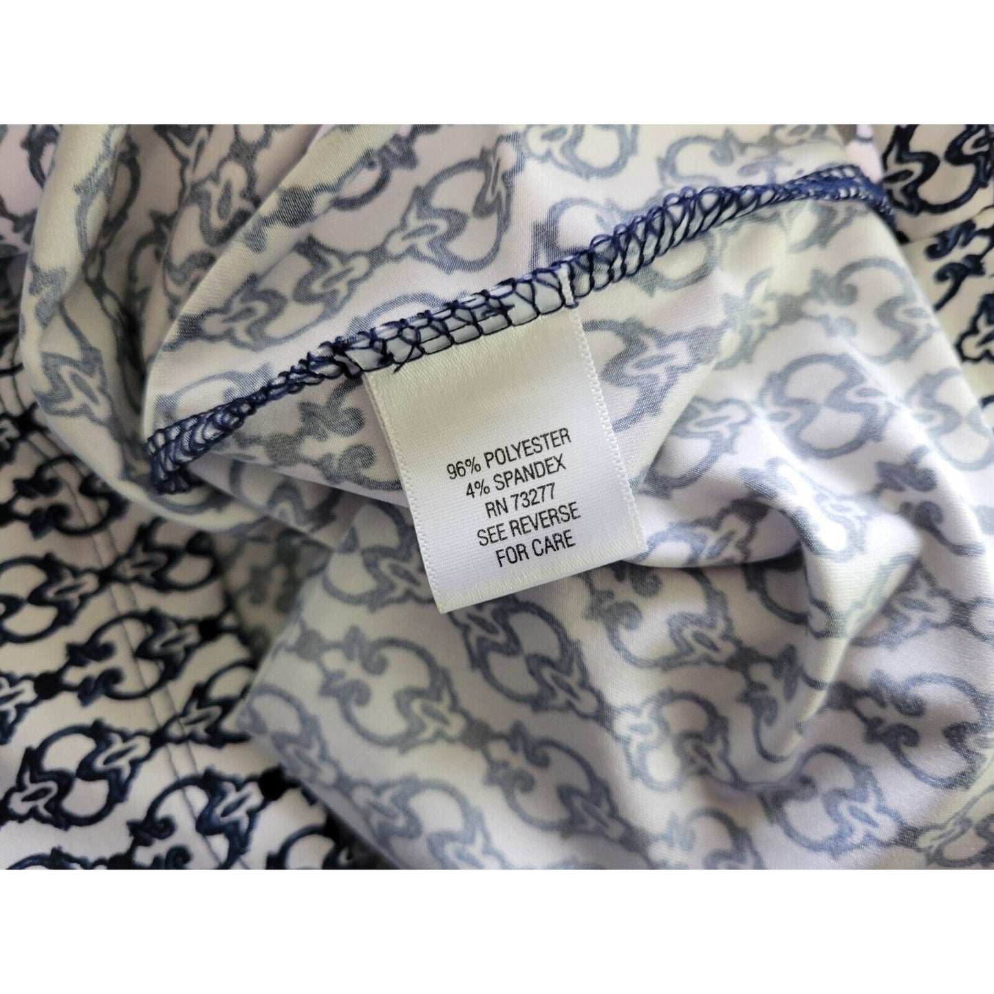 Dana Buchman Women Top 2X Plus Short Sleeve Blue Draped Neck Geometric Office