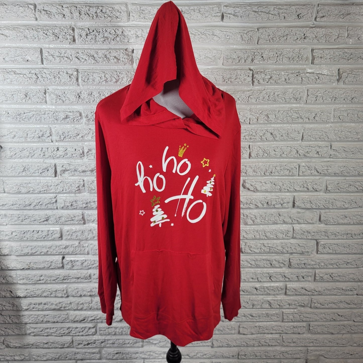 Christmas Women Top XXL 20 Plus Tee Long Sleeve Red Ho Ho Ho Holiday Lightweight