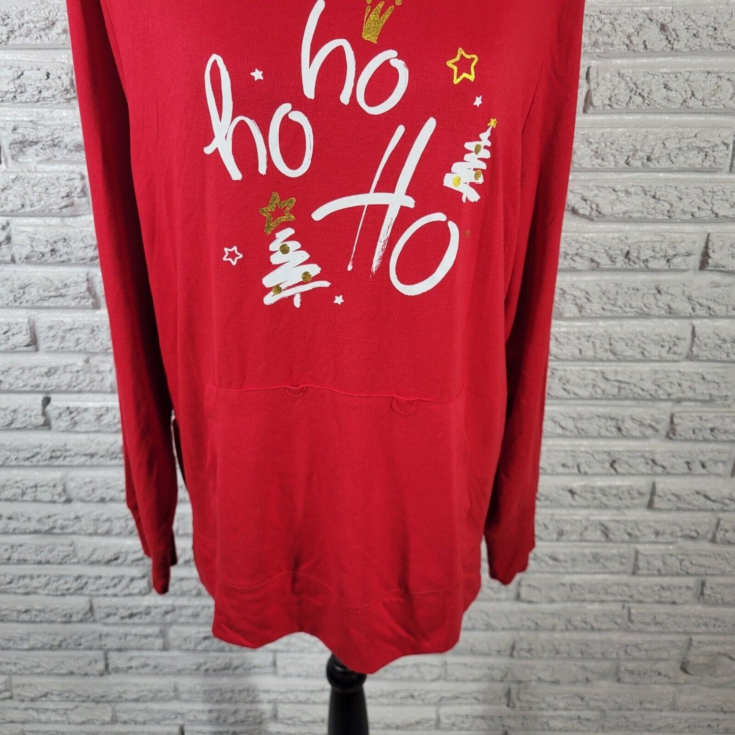 Christmas Women Top XXL 20 Plus Tee Long Sleeve Red Ho Ho Ho Holiday Lightweight