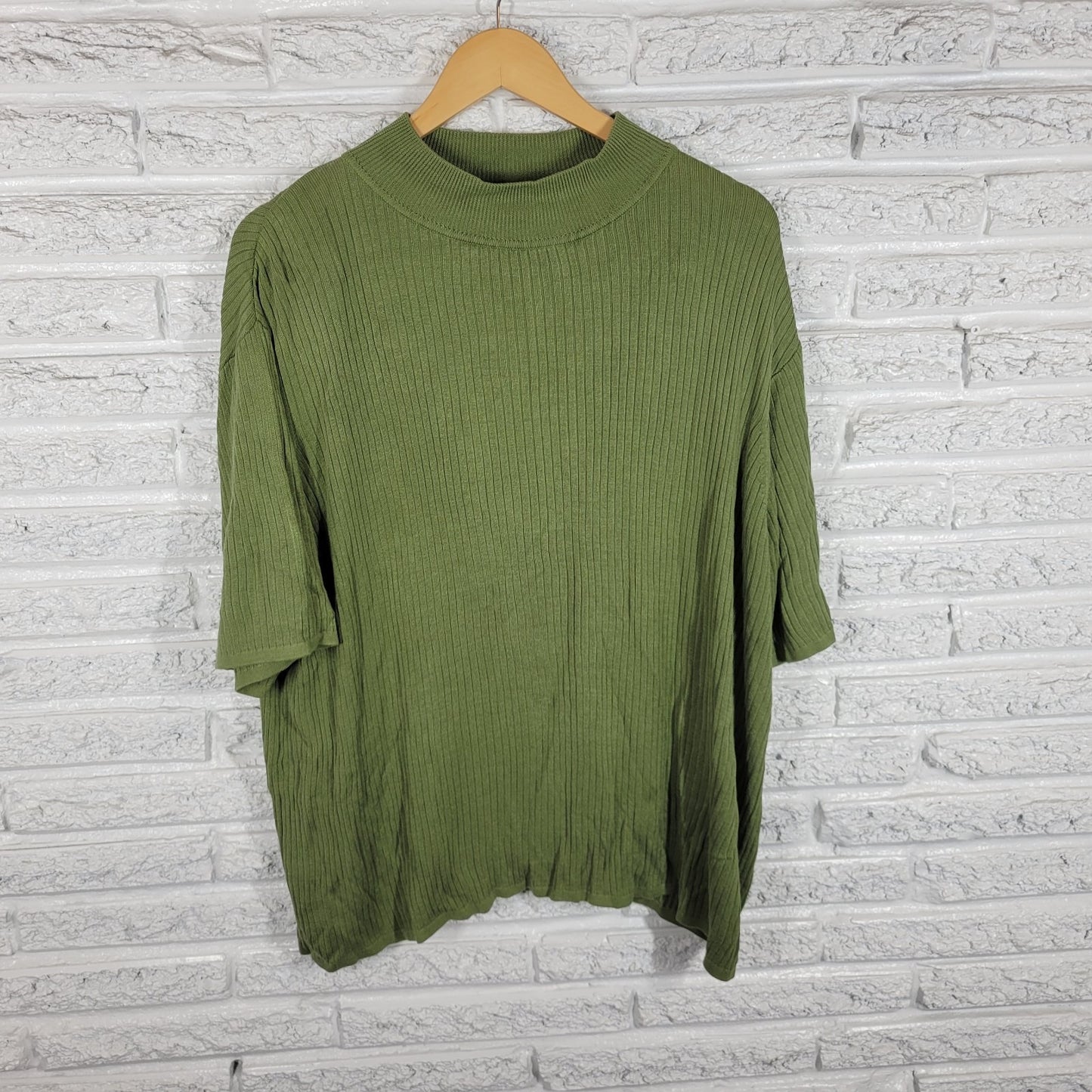 Elisabeth Womens Sweater 3X Plus Mock Turtleneck Green Silk Rayon Office Casual