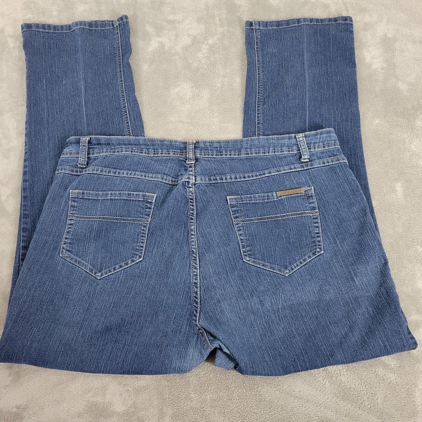 Ashley Stewart Womens Jeans 18W Plus Straight Leg Dark Blue Denim Zip Fly Comfy