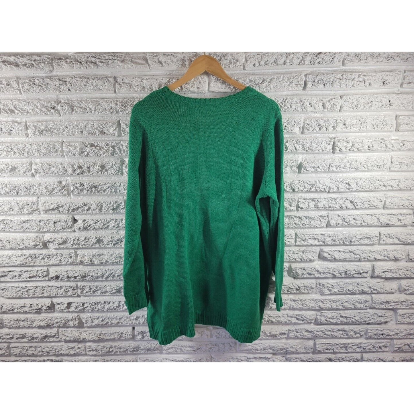 Christmas Holiday Time Women Sweater 2X Pug Happy Pugmas Green Sequins Embroider