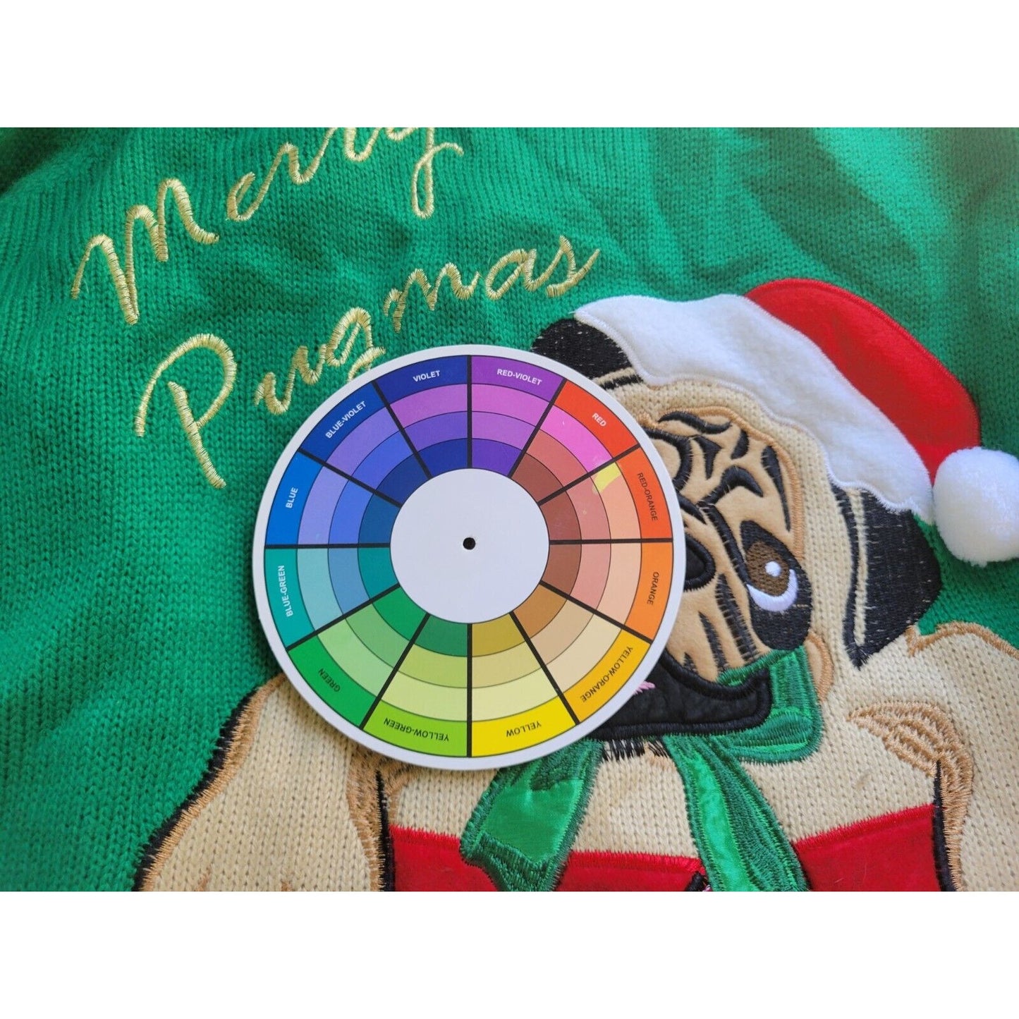 Christmas Holiday Time Women Sweater 2X Pug Happy Pugmas Green Sequins Embroider