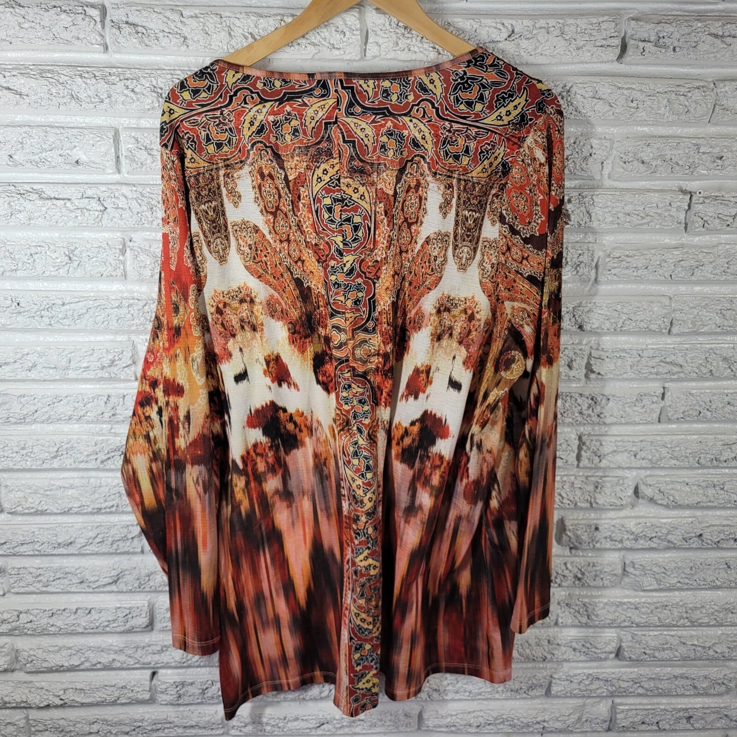 Live Let Live Womens Top XXXL Tunic Orange Paisley Crochet Poly Blend Studded