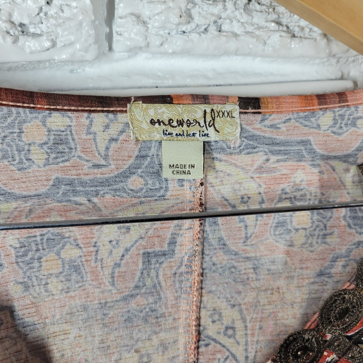 Live Let Live Womens Top XXXL Tunic Orange Paisley Crochet Poly Blend Studded