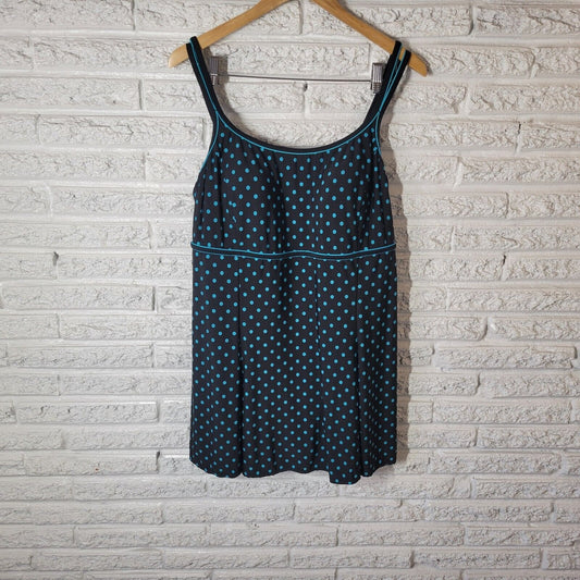 Le Cove Women Swimsuit 18 Plus Spaghetti Strap Skirted Blue Polka Dot Poly Blend