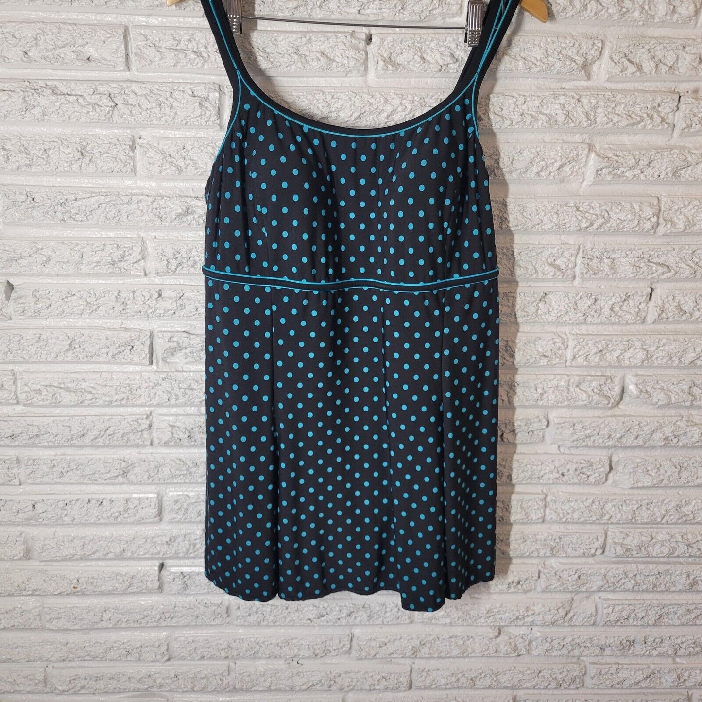 Le Cove Women Swimsuit 18 Plus Spaghetti Strap Skirted Blue Polka Dot Poly Blend