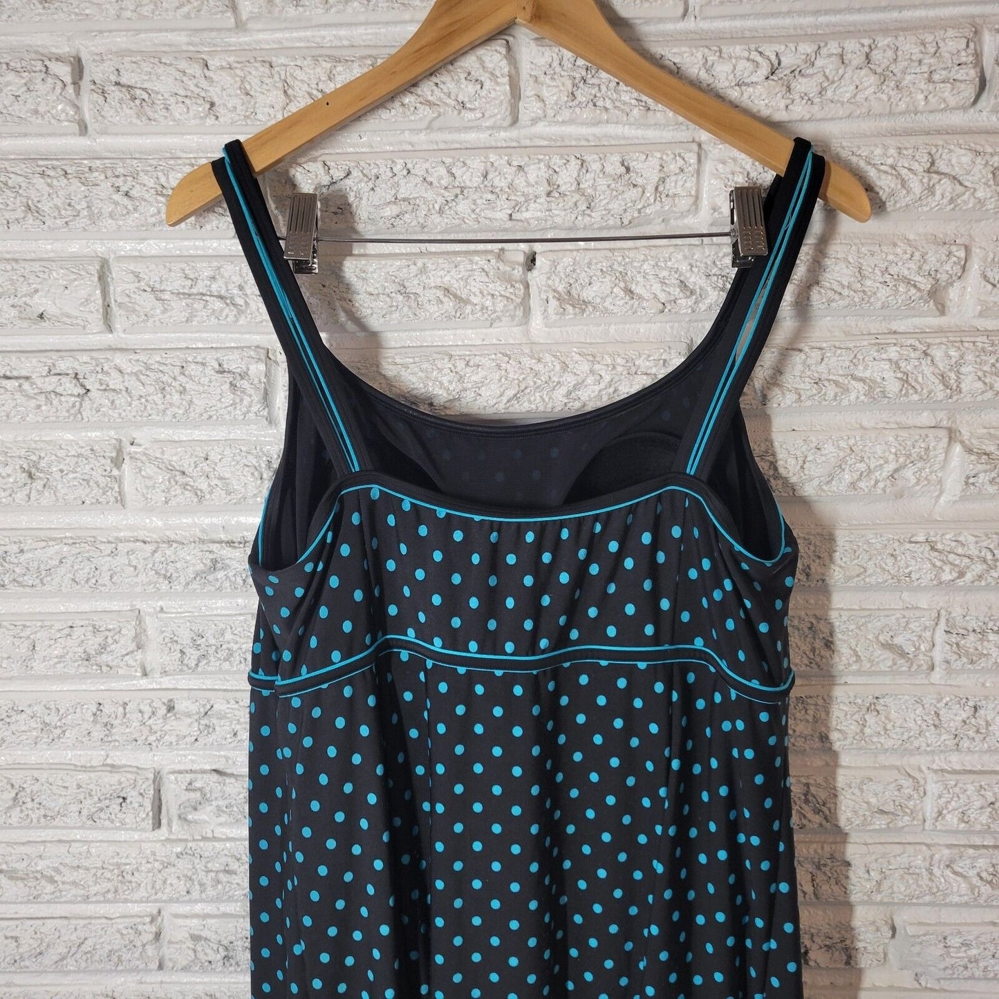 Le Cove Women Swimsuit 18 Plus Spaghetti Strap Skirted Blue Polka Dot Poly Blend