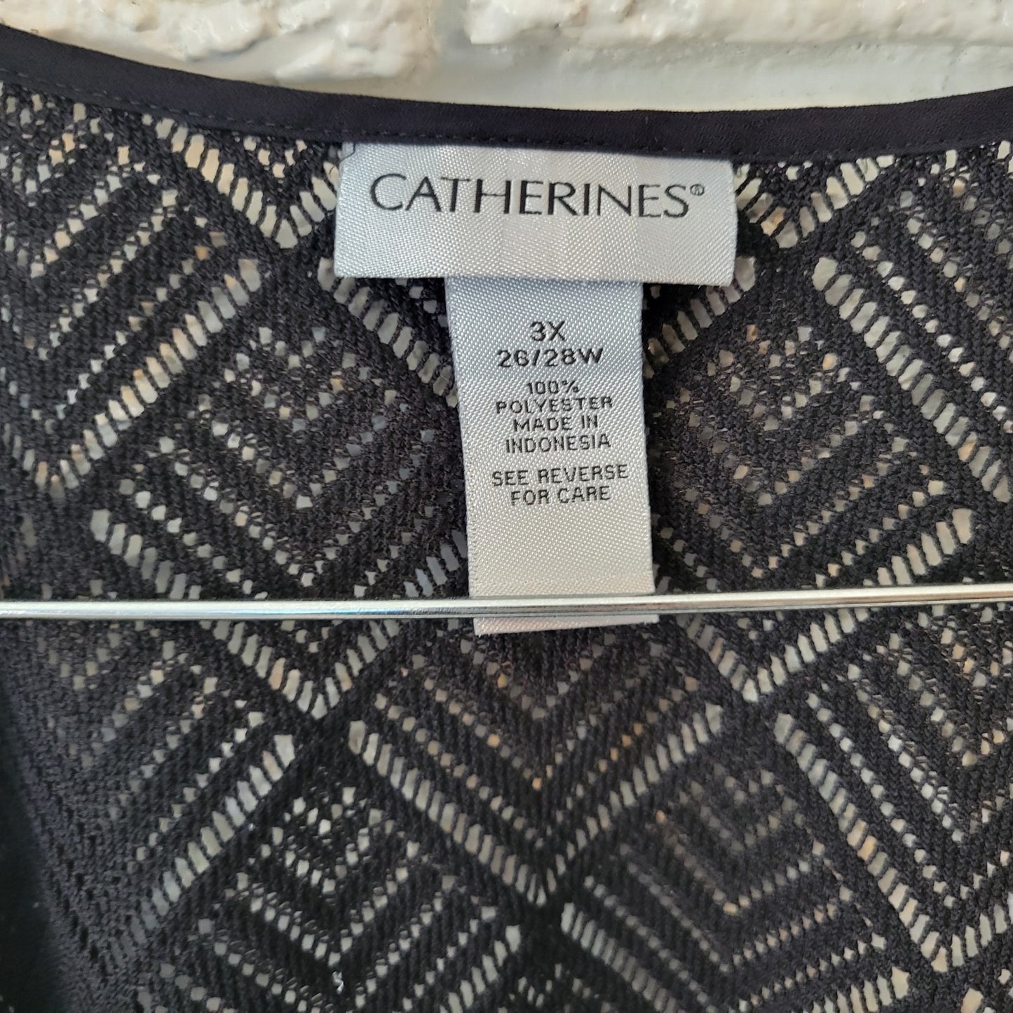 Catherines Womens Top 3X Plus Cardigan Open Black Sleeveless Crochet Chiffon