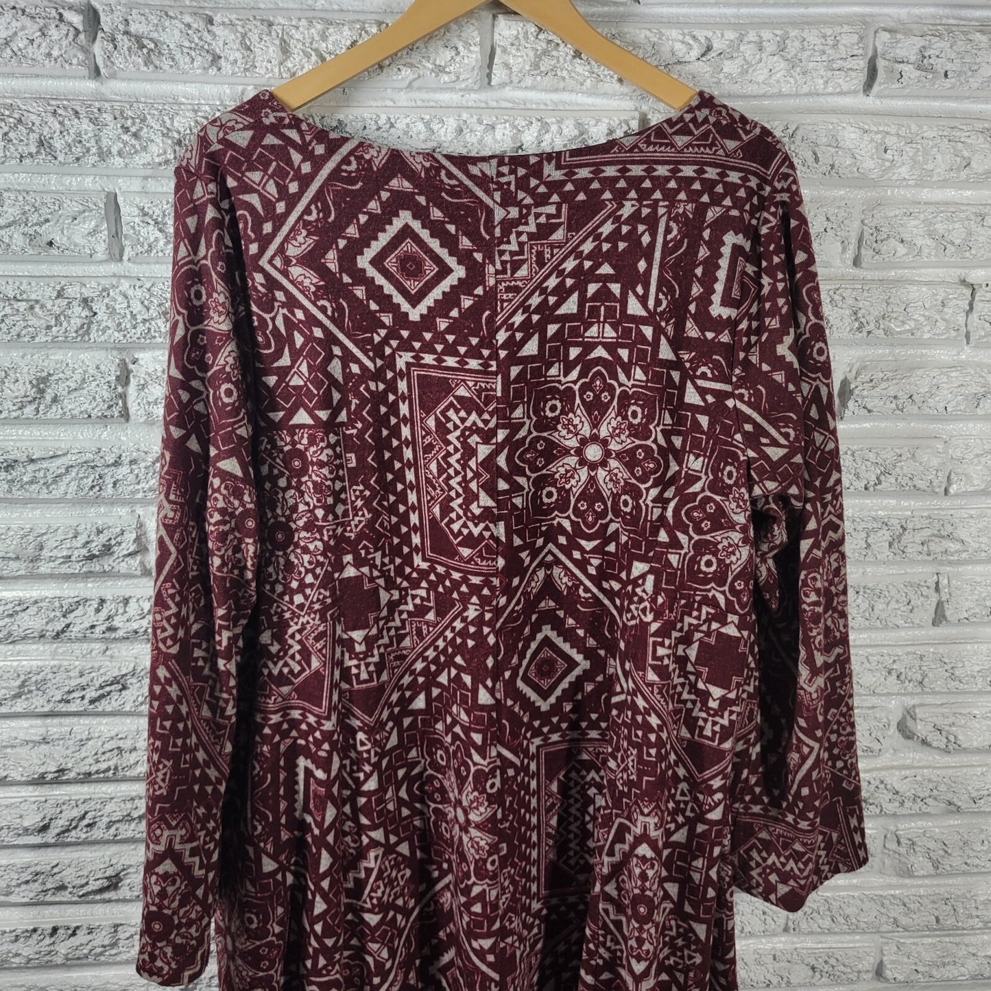 Alyx Dress Size 20W Brown Geometric Knit Lined Long Sleeve Casual Knee Lengt
