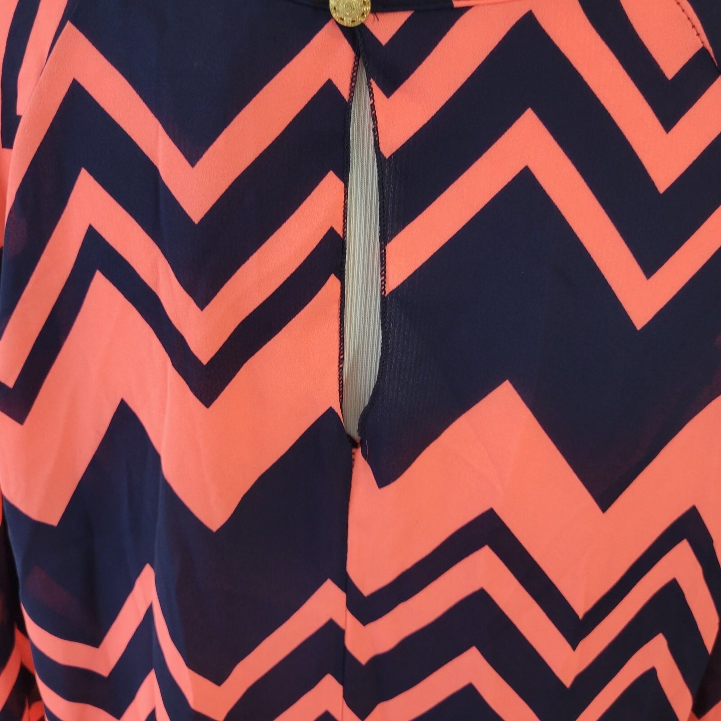 Absolute Angel Women XL Top Pink Blue Zig Zag Boat Neck Long Sleeve Blouse