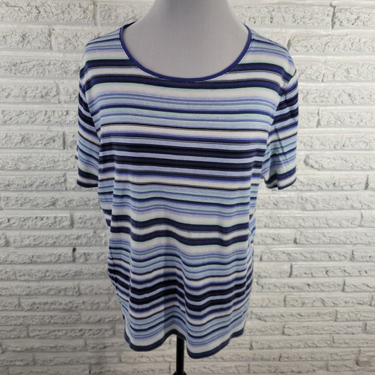 Croft Barrow Womens Top 1X Plus Tee Short Sleeve Blue Stripe Cotton Comfy Casual