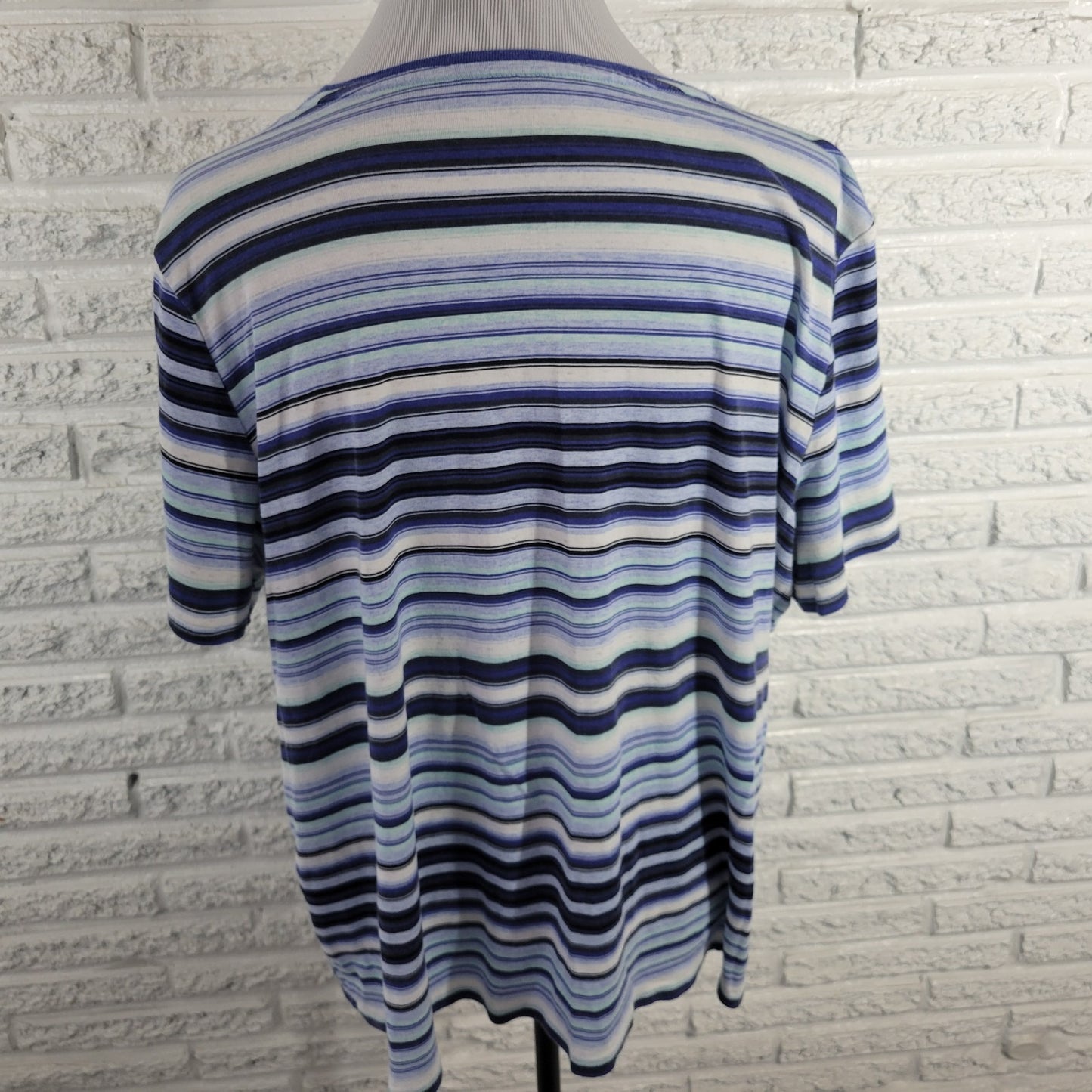 Croft Barrow Womens Top 1X Plus Tee Short Sleeve Blue Stripe Cotton Comfy Casual