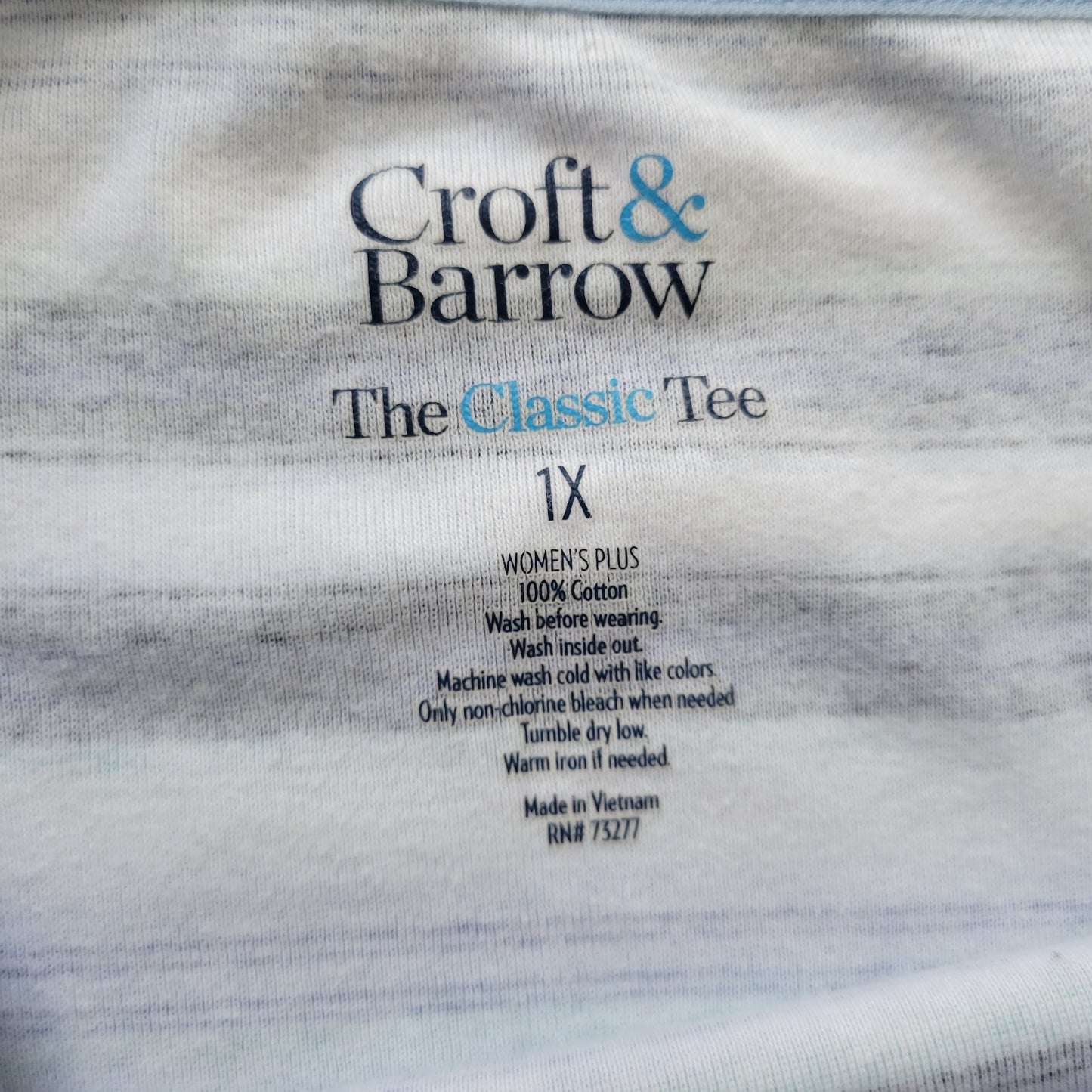 Croft Barrow Womens Top 1X Plus Tee Short Sleeve Blue Stripe Cotton Comfy Casual