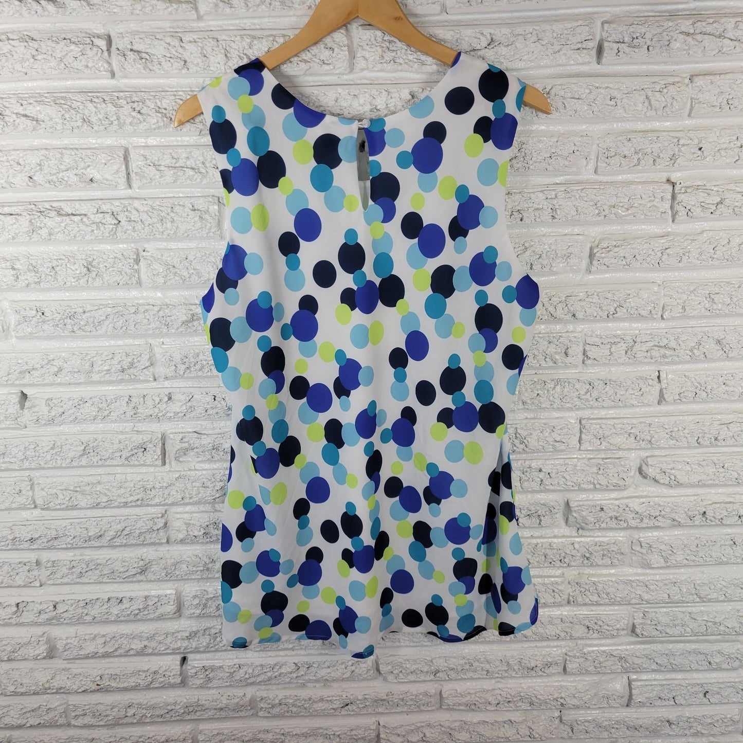 Chadwicks Women's 1X Plus Blue Green Polka Dot Sleeveless Tank Top Lined Keyhole