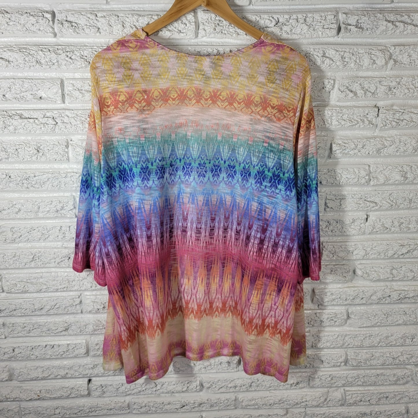 Catherines Women Top 3X Plus Cardigan Open Knit Blue Geometric Sheer Lightweight