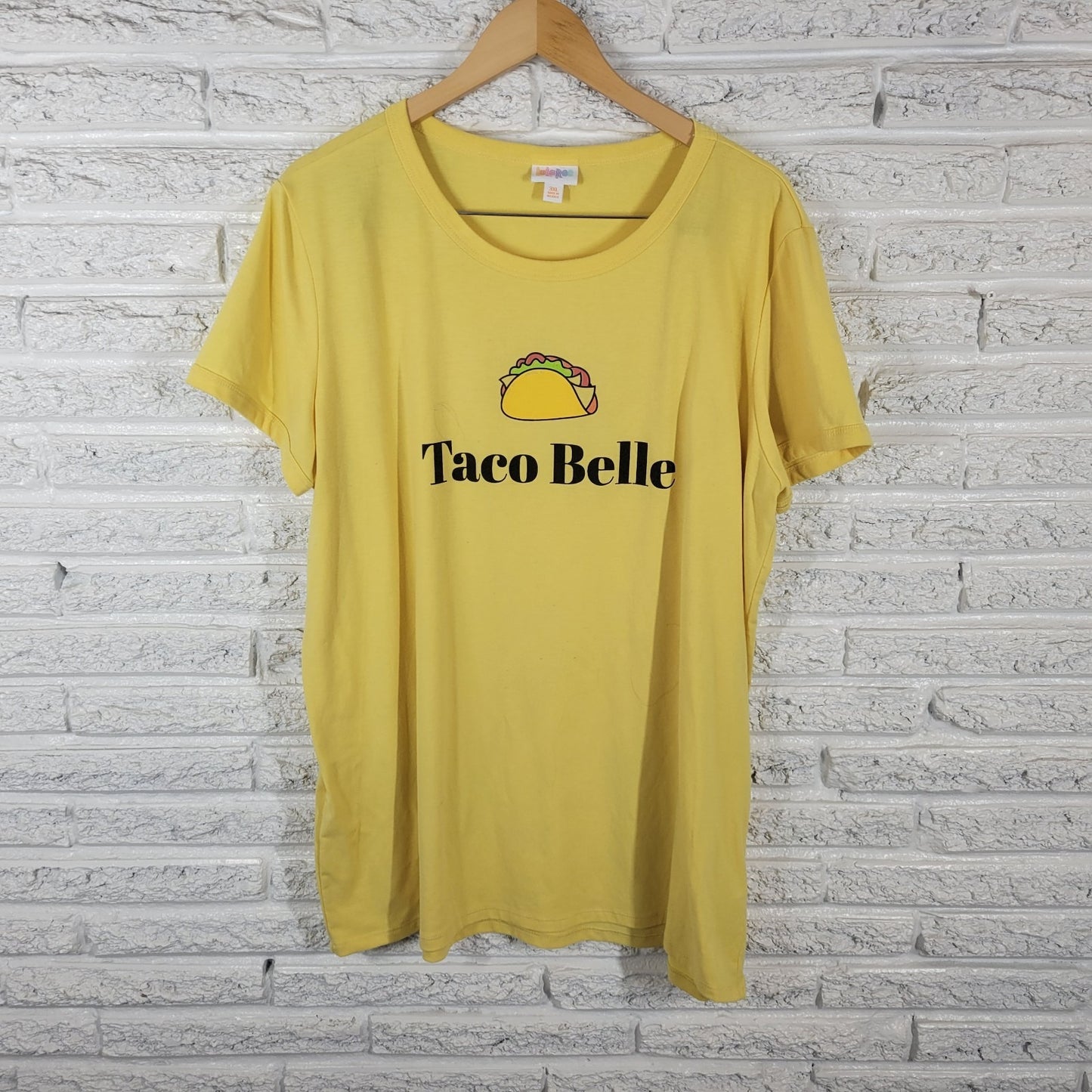 Lularoe Womens Top 3XL Plus Tee Short Sleeve Taco Belle Yellow Casual Poly Blend