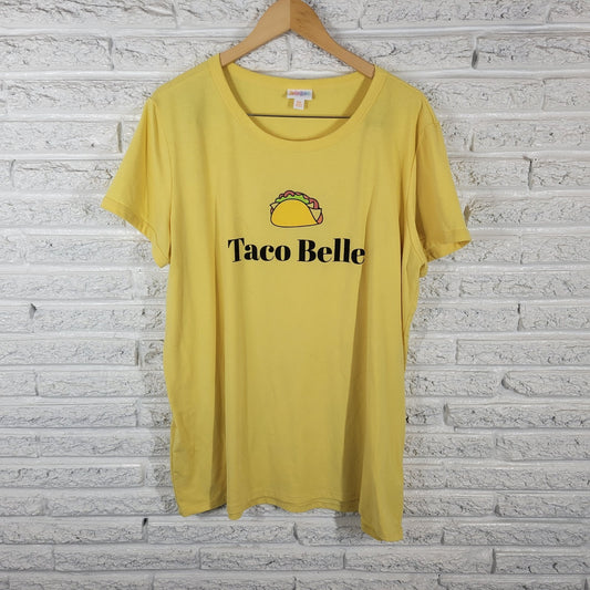 Lularoe Womens Top 3XL Plus Tee Short Sleeve Taco Belle Yellow Casual Poly Blend