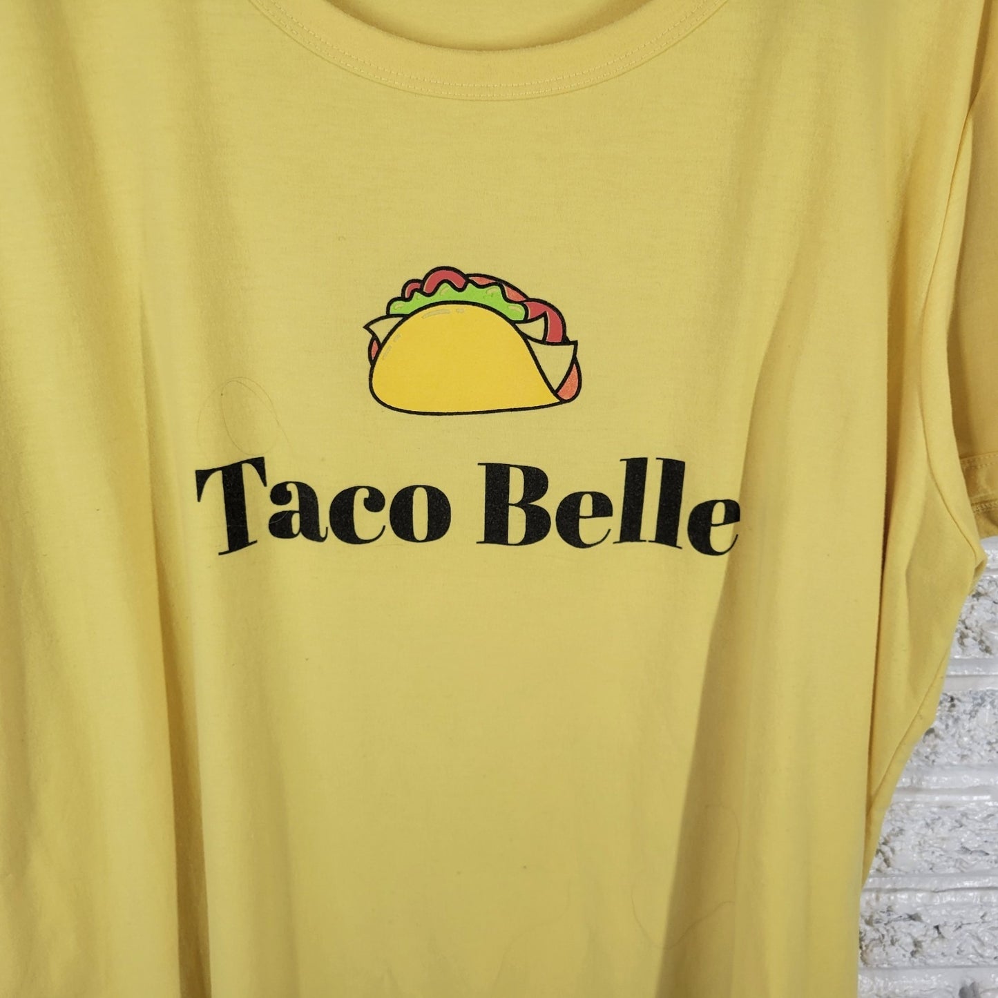 Lularoe Womens Top 3XL Plus Tee Short Sleeve Taco Belle Yellow Casual Poly Blend