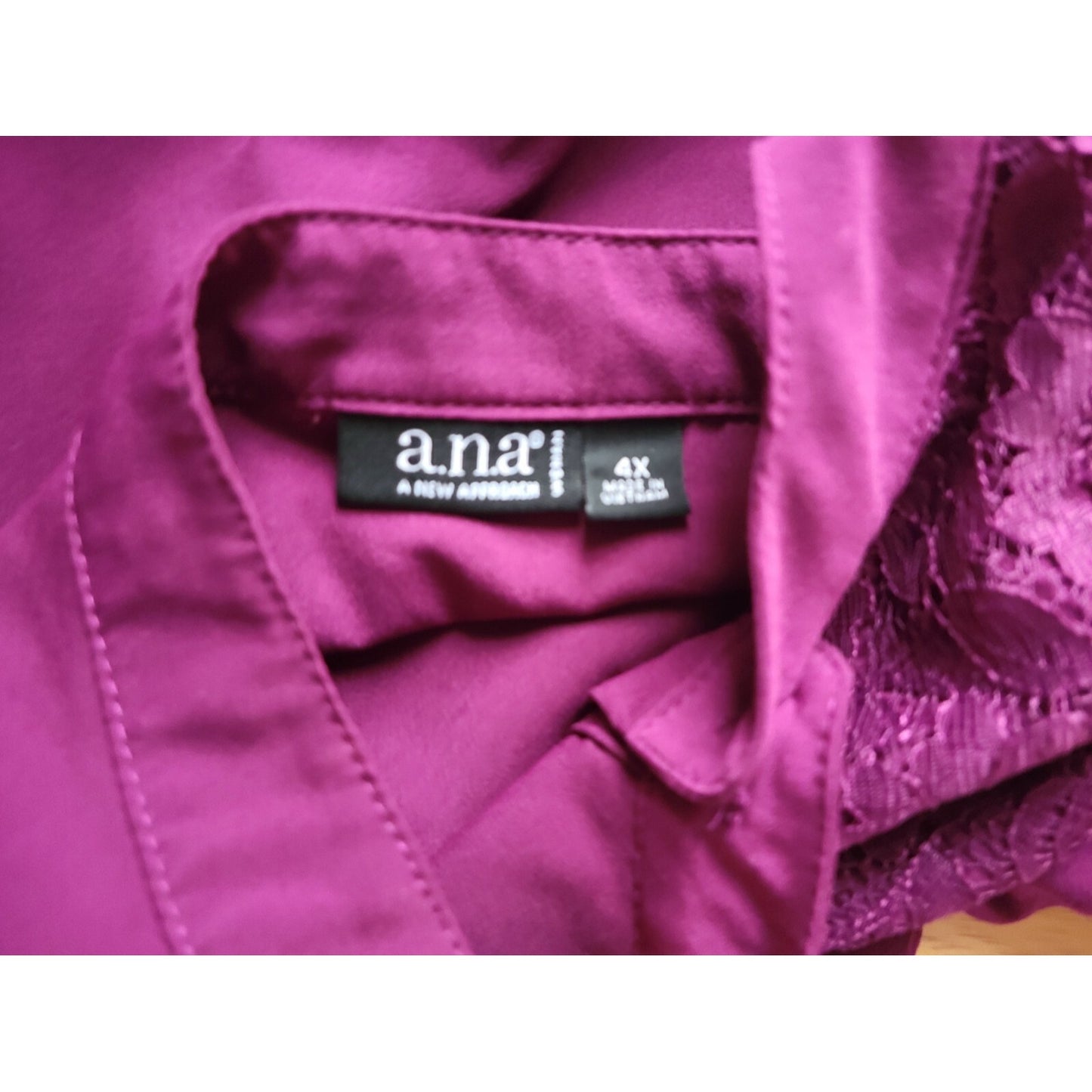 ANA Women Top 4X Plus Tunic Long Sleeve Purple Button Up Lace Panels Career