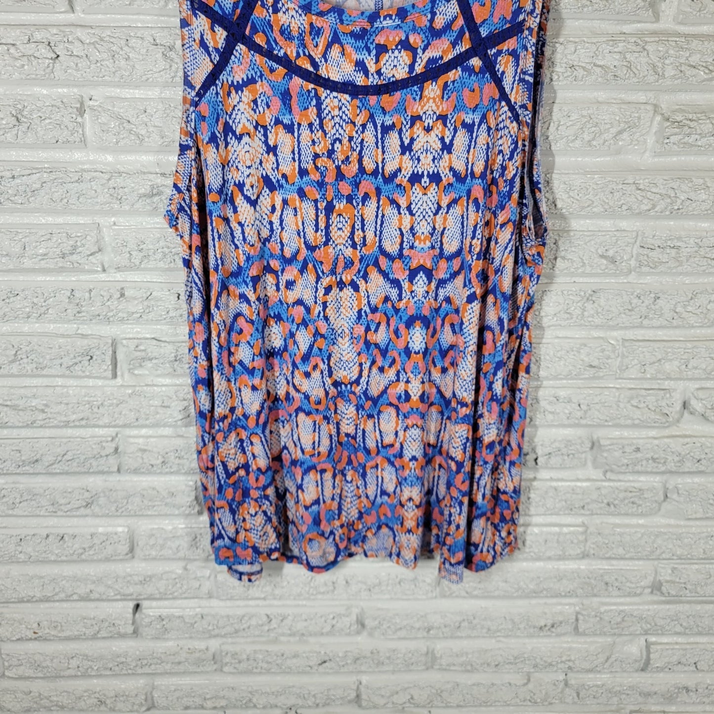 Cato Est 1946 Womens 18W 20W Orange Blue Geometric Crochet Trim Tank Top Stretch