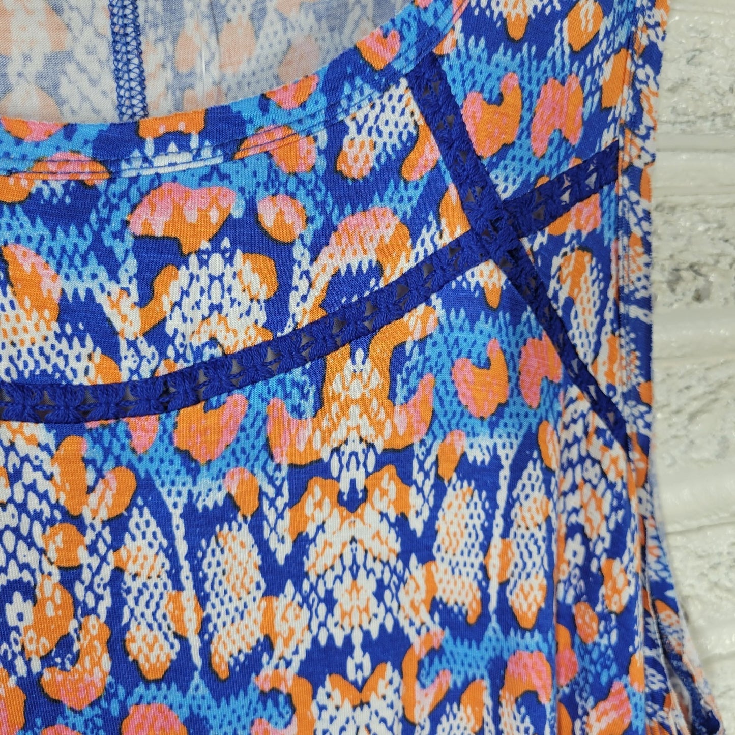 Cato Est 1946 Womens 18W 20W Orange Blue Geometric Crochet Trim Tank Top Stretch