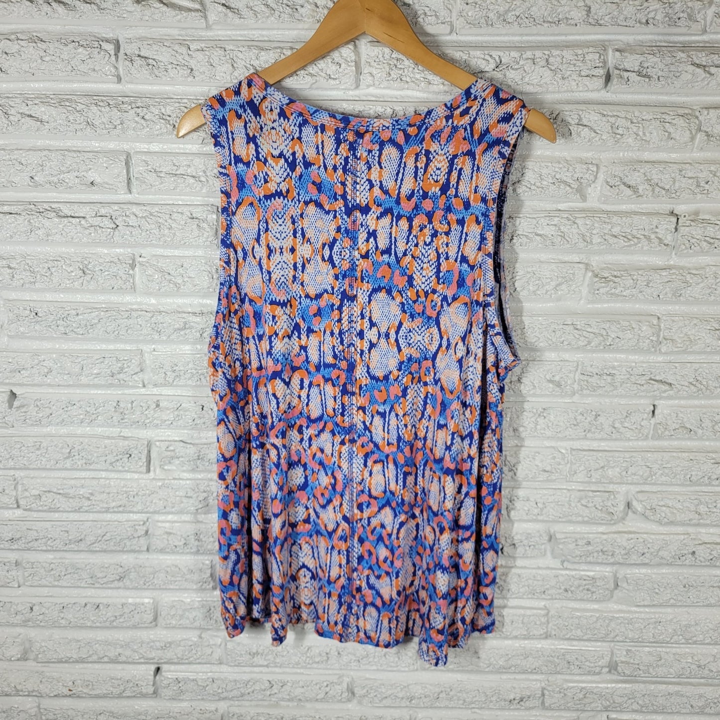 Cato Est 1946 Womens 18W 20W Orange Blue Geometric Crochet Trim Tank Top Stretch