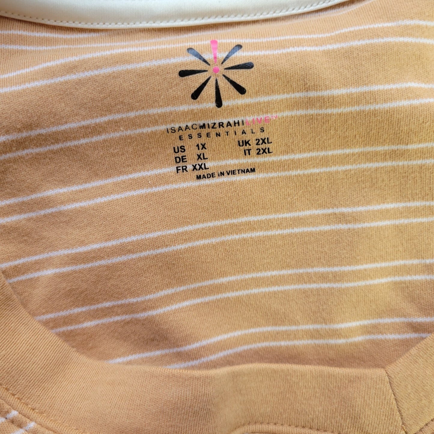 Isaac Mizrahi Live Womens Top 1X Plus Tee 3/4 Sleeve Tan Stripe Cotton Casual