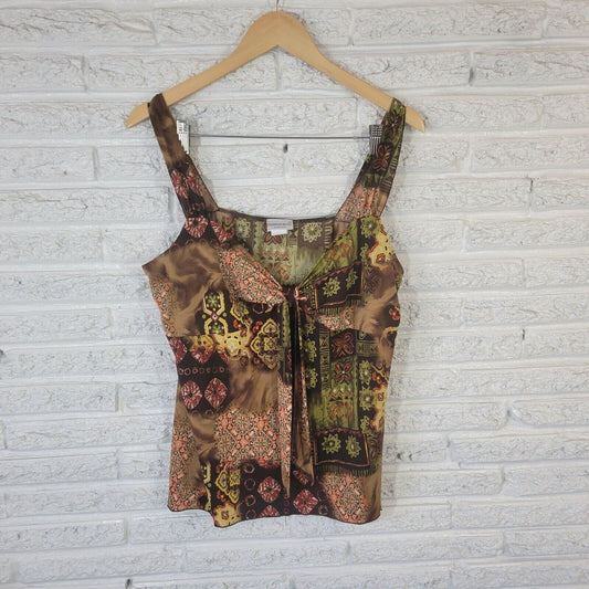 Fashion Bug Womens Top 18 20 Swing Wide Strap Brown Geometric Poly Blend Lined