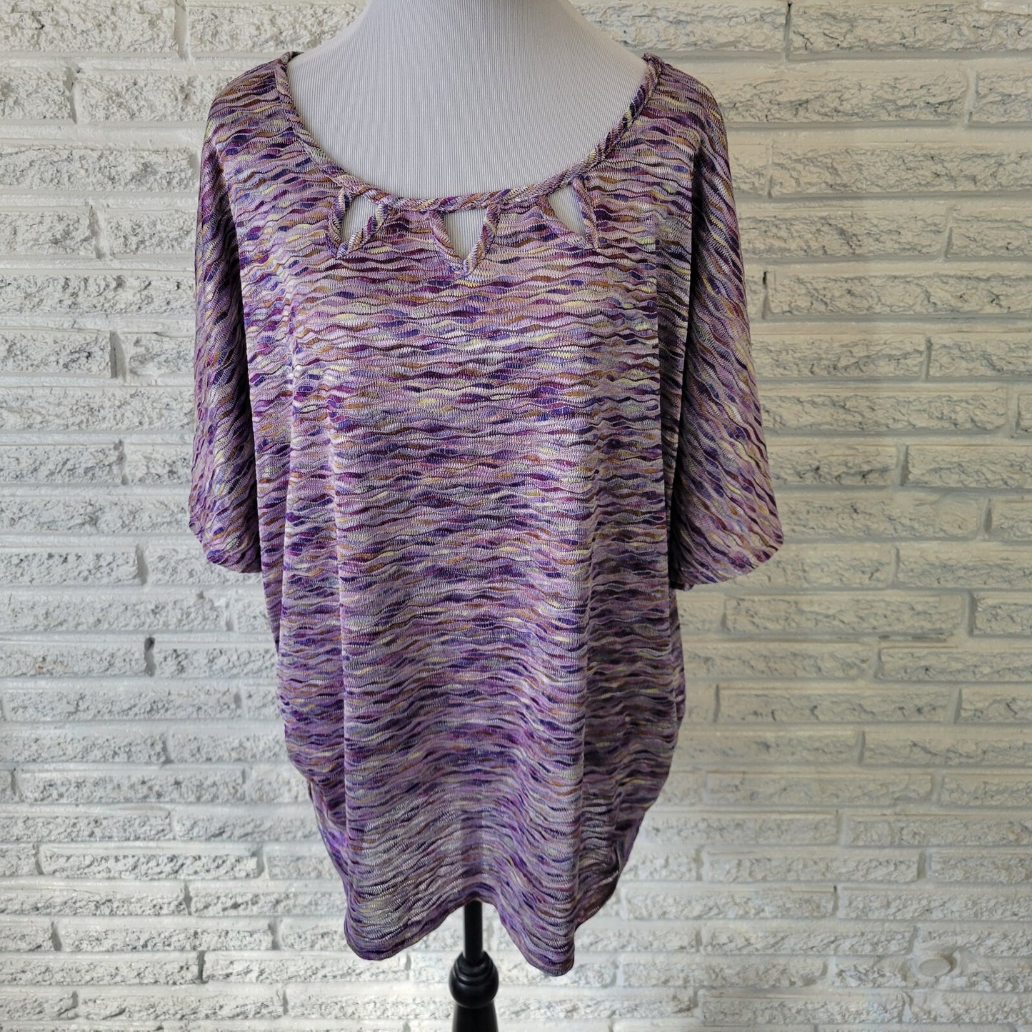 Cato Womens Top 22W 24W Plus Flutter Sleeve Knit Triple Keyhole Purple Heather