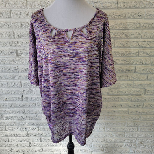 Cato Womens Top 22W 24W Plus Flutter Sleeve Knit Triple Keyhole Purple Heather