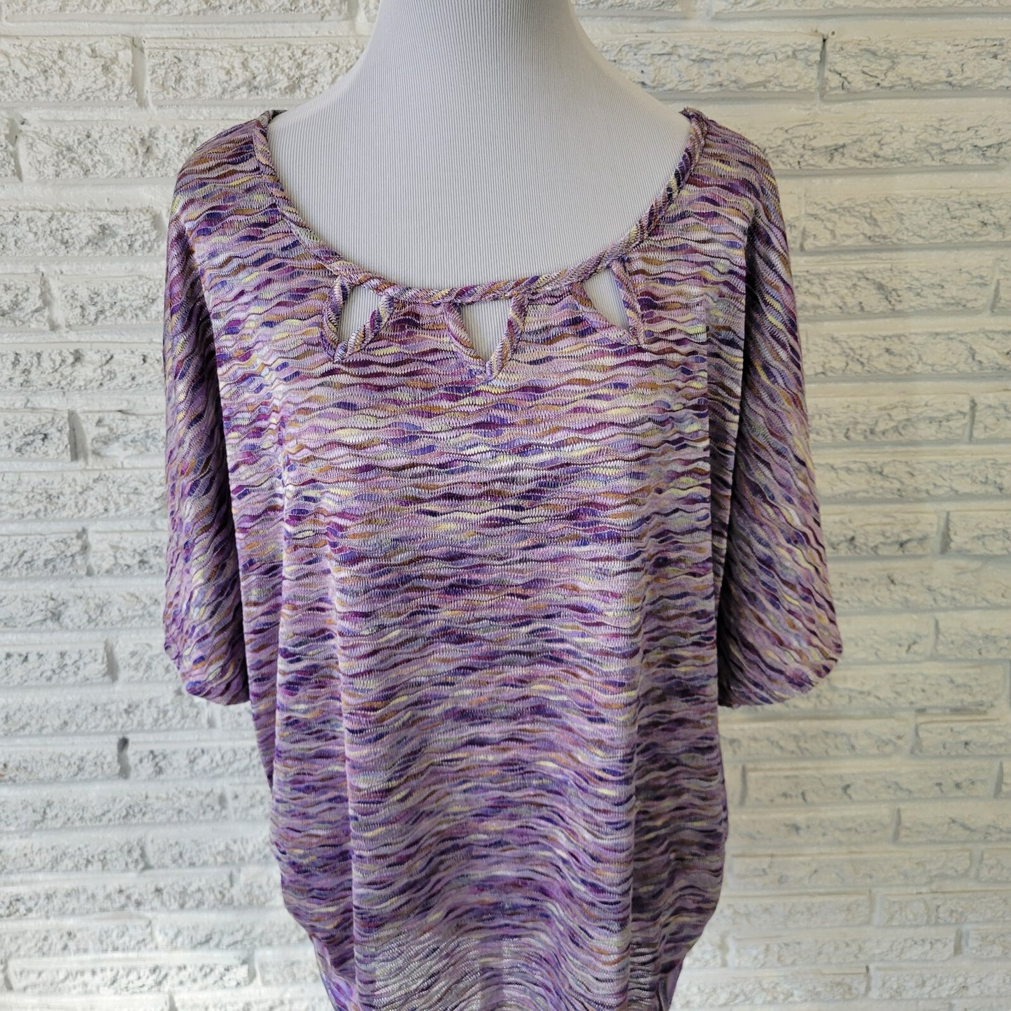 Cato Womens Top 22W 24W Plus Flutter Sleeve Knit Triple Keyhole Purple Heather