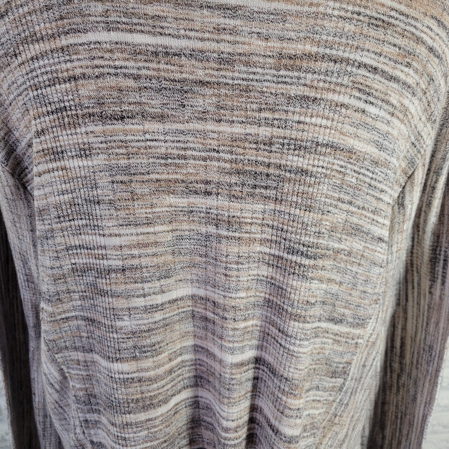 Knox Rose Top XXL Plus Tan Gray Striped Knit V-Neck Blouse Long Sleeve Stretch