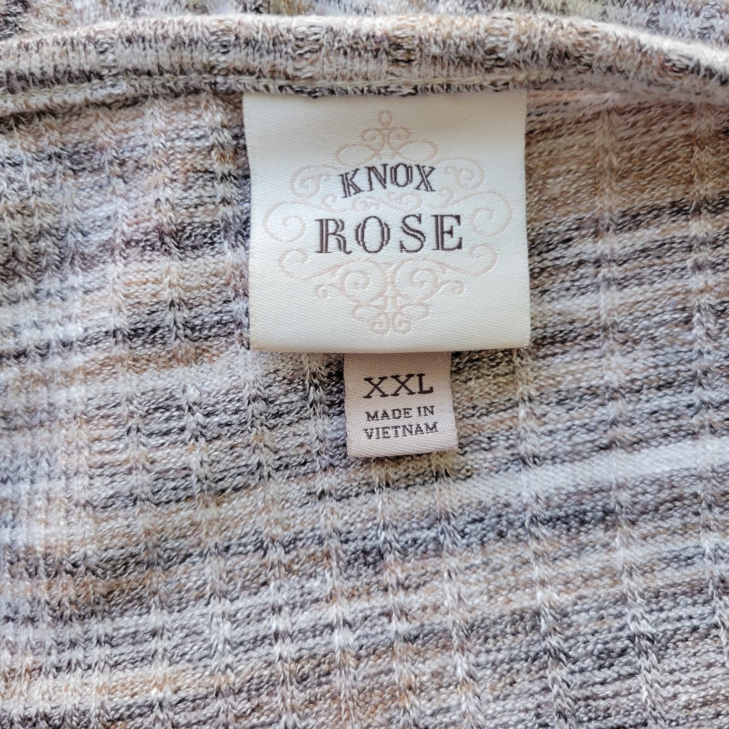 Knox Rose Top XXL Plus Tan Gray Striped Knit V-Neck Blouse Long Sleeve Stretch