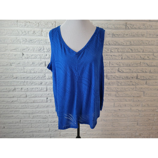 Avenue Womens Top 22 24 Plus Tank Mesh Circles Blue Basic Comfy Travel Stretch