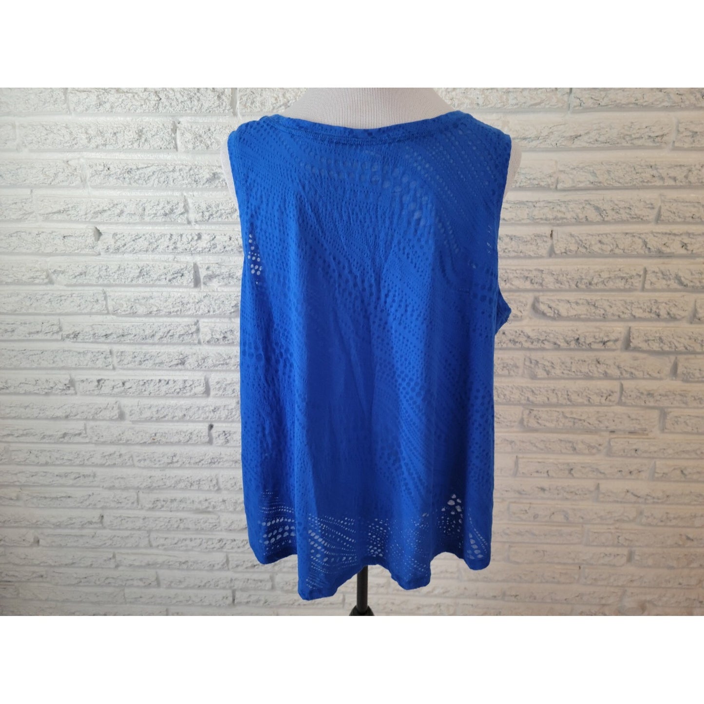 Avenue Womens Top 22 24 Plus Tank Mesh Circles Blue Basic Comfy Travel Stretch