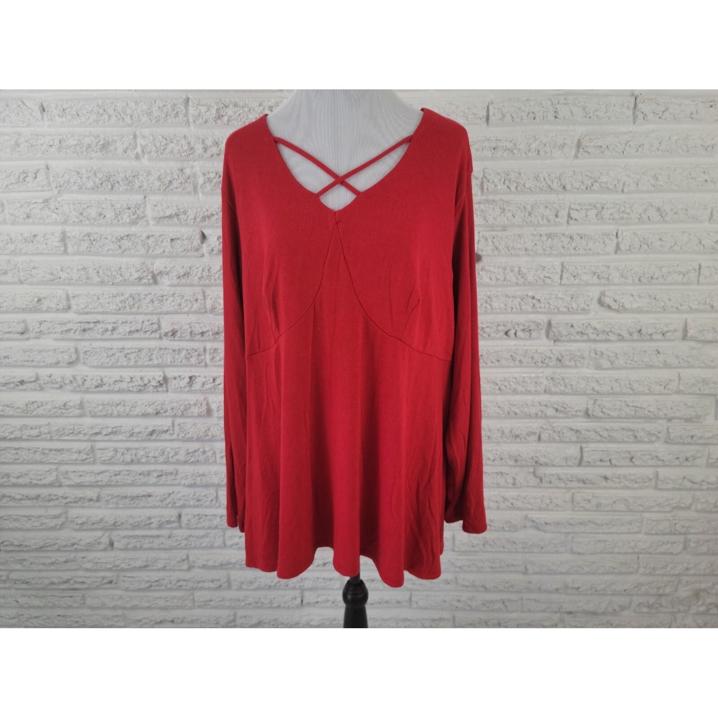 Avenue Womens Top 26 28 Plus Long Sleeve Criss Cross Neck Knit Red Office Casual