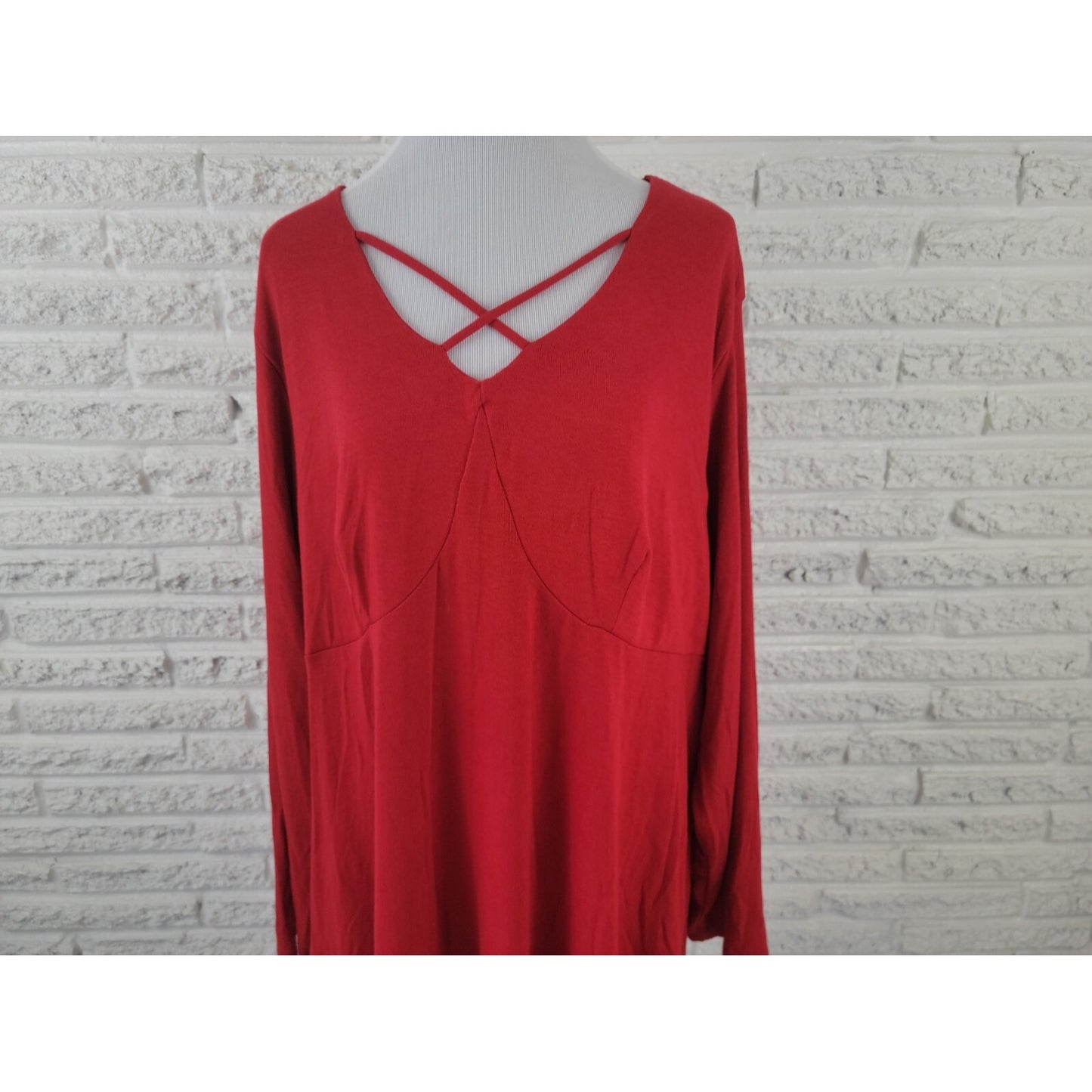 Avenue Womens Top 26 28 Plus Long Sleeve Criss Cross Neck Knit Red Office Casual