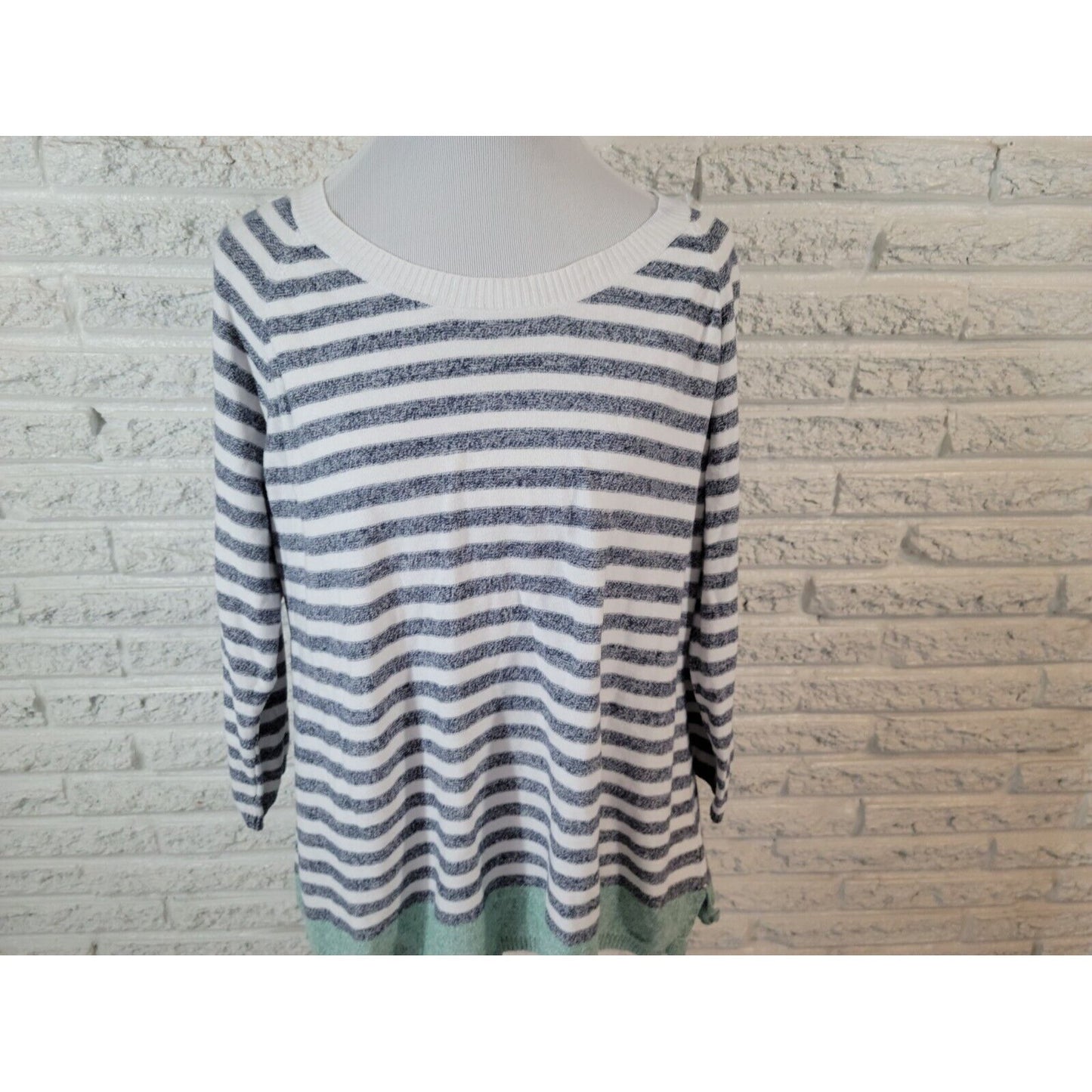 Caribbean Joe Womens Top Extra Large 3/4 Sleeve Cotton Casual Blue Stripe