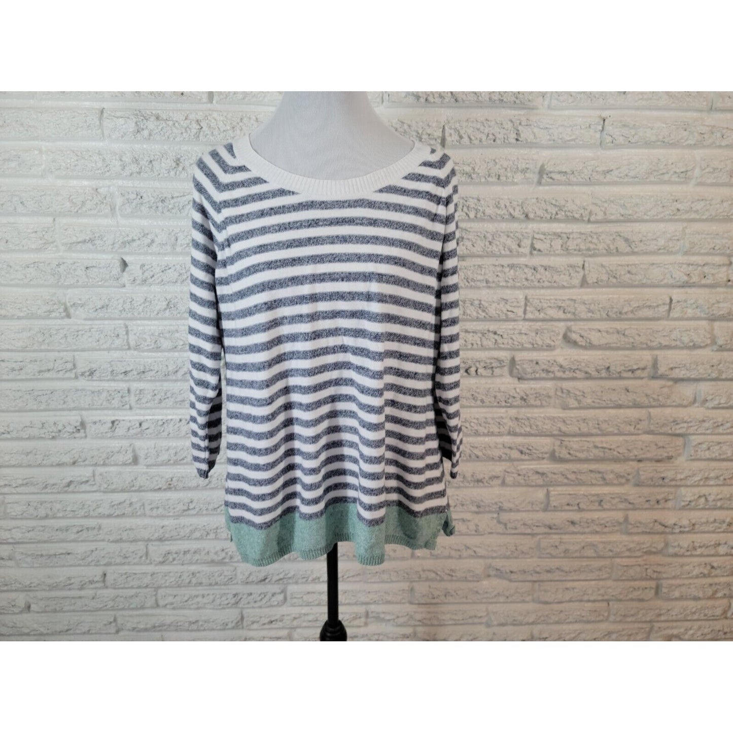 Caribbean Joe Womens Top Extra Large 3/4 Sleeve Cotton Casual Blue Stripe