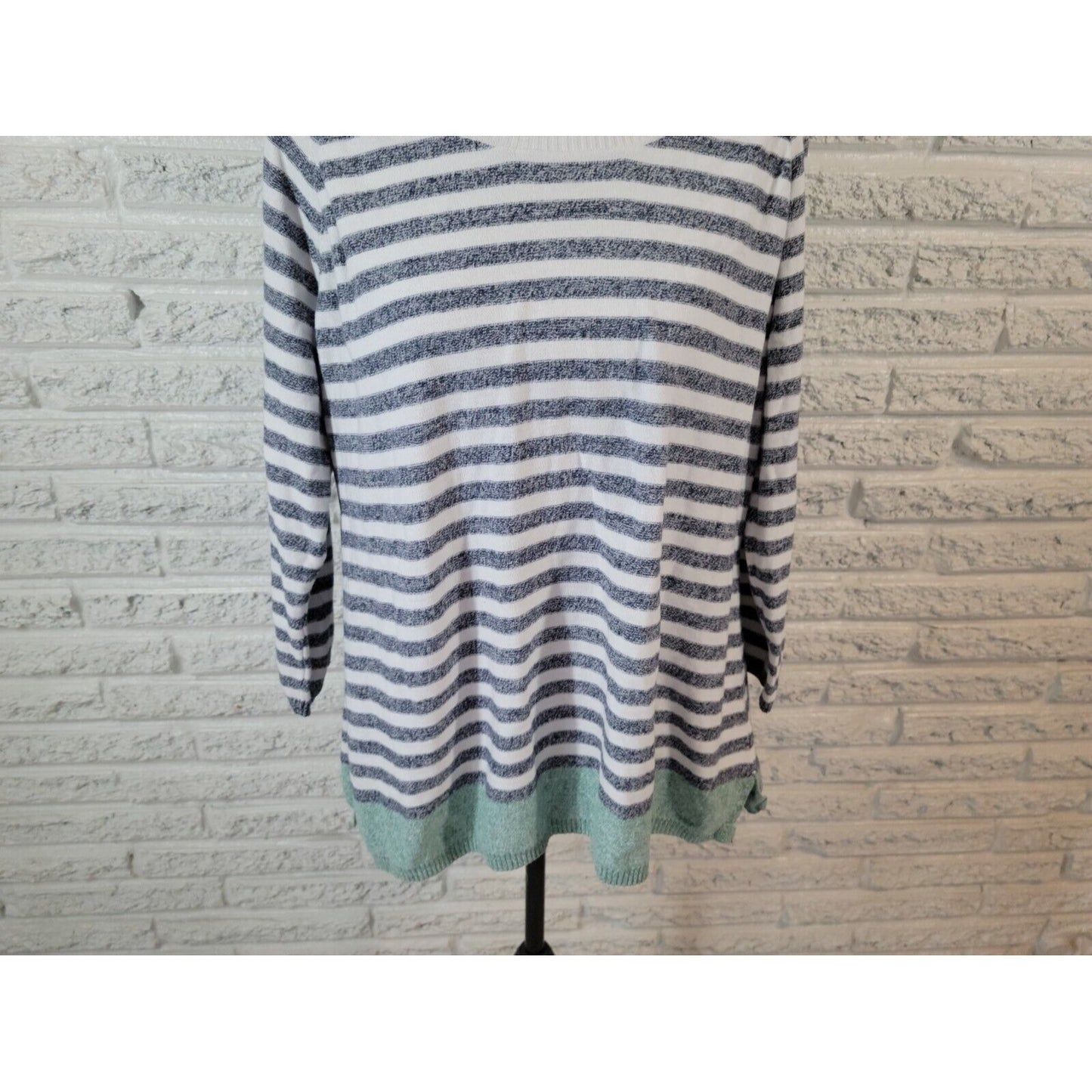 Caribbean Joe Womens Top Extra Large 3/4 Sleeve Cotton Casual Blue Stripe